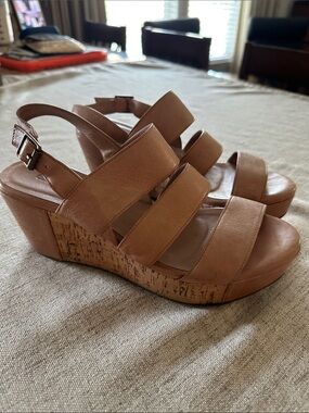 Chocolat Blu Whitly Tan Strappy Cork Wedge Sandals, 8.5